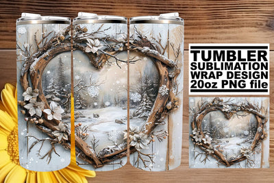 20oz Christmas Tumbler Wrap 3D Heart Frame Sublimation Sublimation afrosvg 