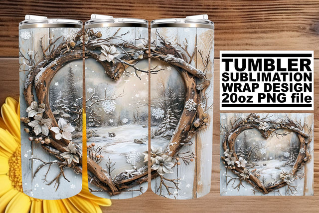20oz Christmas Tumbler Wrap 3D Heart Frame Sublimation Sublimation afrosvg 