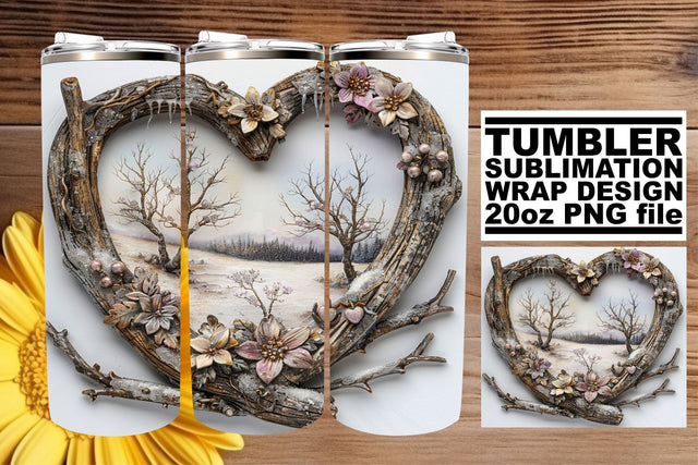 20oz Christmas Tumbler Wrap Winter 3D Heart Frame Sublimation afrosvg 