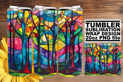 20oz Colorful Stained Glass Tree Tumbler Wrap Design Sublimation afrosvg 