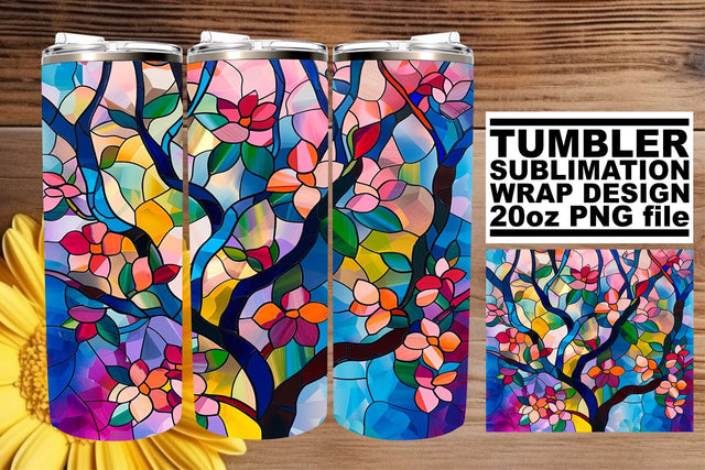 20oz Colorful Stained Glass Tree Wrap Sublimation Design Sublimation afrosvg 