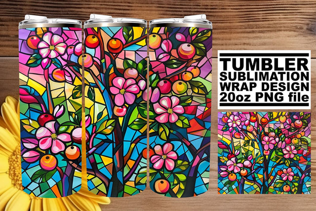 20oz Colorful Tree Tumbler Wrap Stained Glass Design Sublimation afrosvg 
