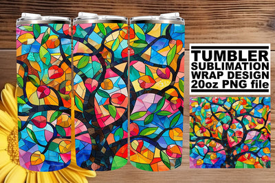 20oz Colorful Tree Wrap Stained Glass Tumbler Sublimation Sublimation afrosvg 