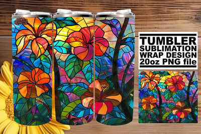 20oz Colorful Tumbler Wrap Stained Glass Tree Design Sublimation afrosvg 