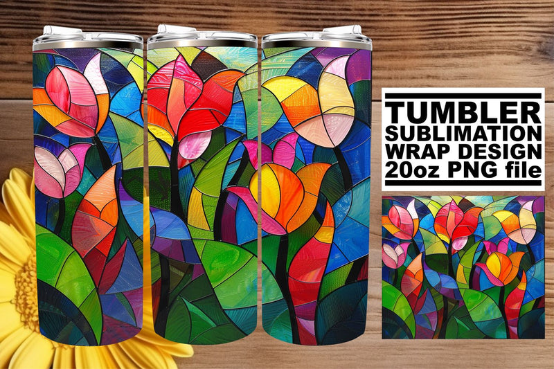 20oz Colorful Wrap Stained Glass Tree Tumbler Art Sublimation afrosvg 
