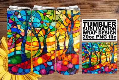 20oz Colorful Wrap Stained Glass Tree Tumbler Design Sublimation afrosvg 
