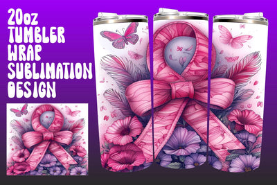 20oz Floral Pink Ribbon Cancer Wrap Sublimation afrosvg 