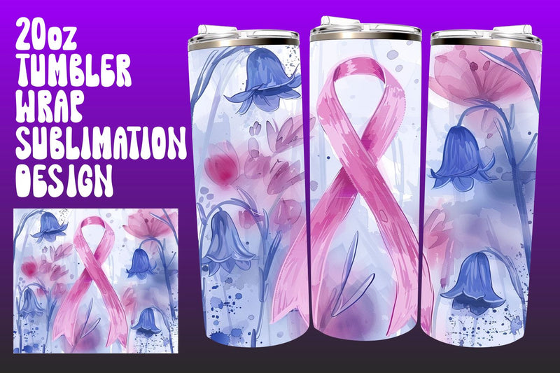 20oz Floral Pink Ribbon Tumbler Design Sublimation afrosvg 