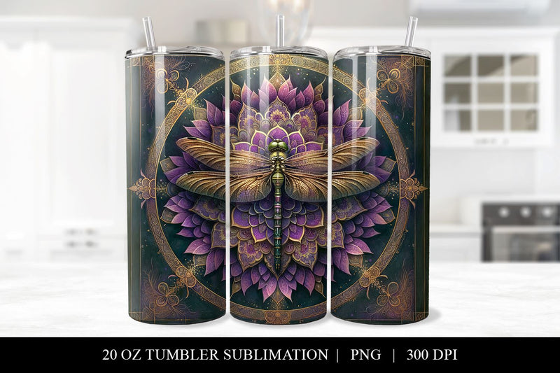20oz Gold Dragonfly Tumbler Sublimation Design Sublimation BijouBay 