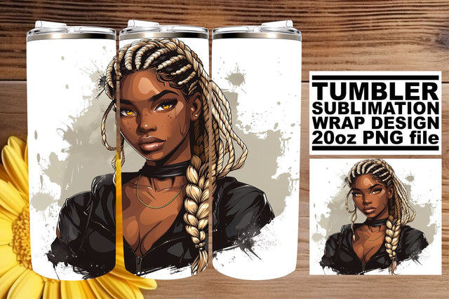 20oz Gothic Tumbler Wrap Watercolor Halloween Afro Woman Sublimation afrosvg 