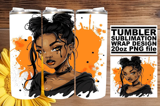 20oz Gothic Tumbler Wrap Watercolor Halloween Afro Woman Sublimation afrosvg 