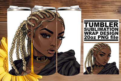 20oz Gothic Watercolor Tumbler Wrap Halloween Afro Woman Sublimation afrosvg 