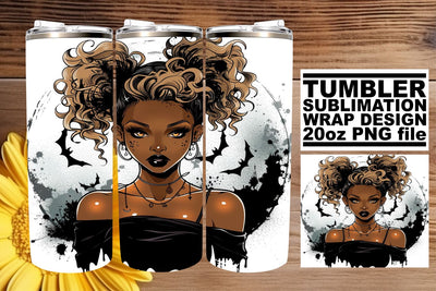 20oz Gothic Watercolor Tumbler Wrap Halloween Afro Woman Sublimation afrosvg 
