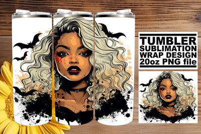 20oz Halloween Afro American Woman Tumbler Wrap Design Sublimation afrosvg 