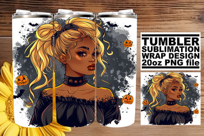 20oz Halloween Afro Woman Watercolor Tumbler Design Sublimation afrosvg 