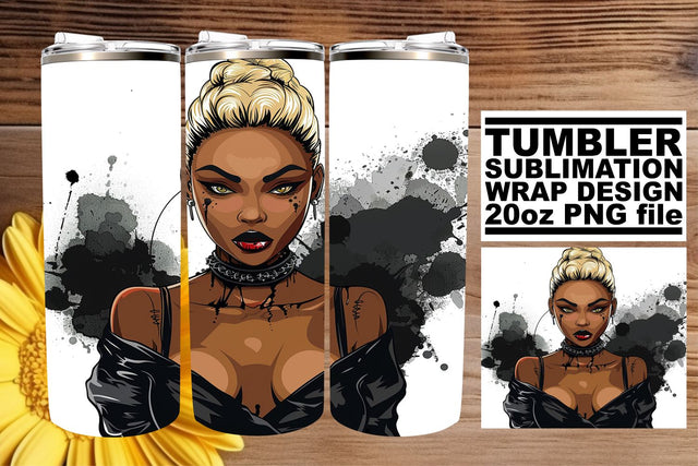 20oz Halloween Afro Woman Watercolor Tumbler Design Sublimation afrosvg 