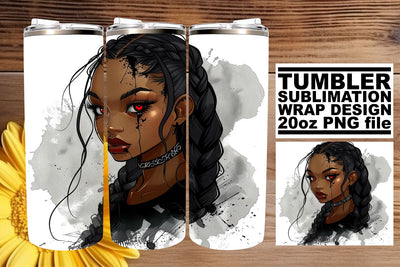 20oz Halloween Tumbler Wrap Gothic Afro American Portrait Sublimation afrosvg 