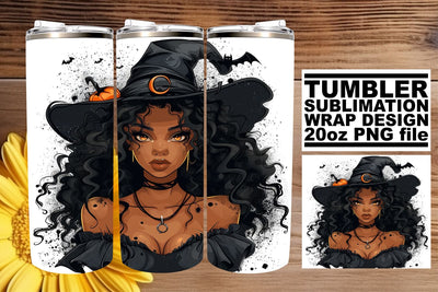 20oz Halloween Tumbler Wrap Gothic Watercolor Afro Portrait Sublimation afrosvg 