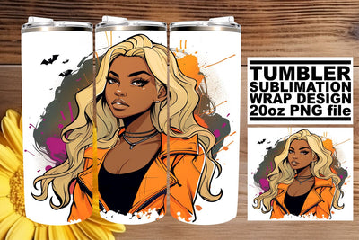 20oz Halloween Tumbler Wrap Gothic Watercolor Afro Portrait Sublimation afrosvg 
