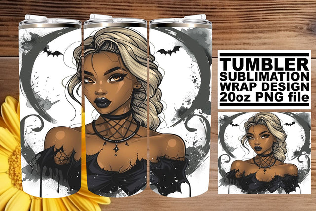 20oz Halloween Tumbler Wrap Watercolor Gothic Afro Woman Sublimation afrosvg 