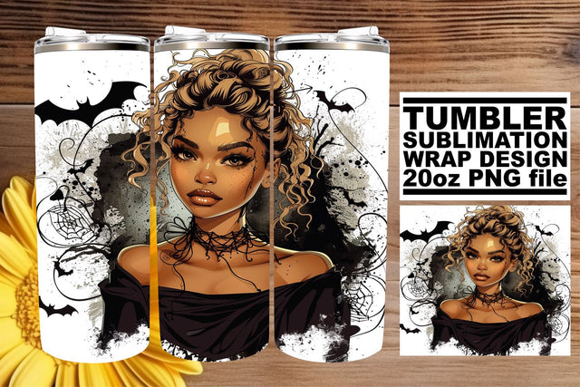 20oz Halloween Watercolor Afro Woman Tumbler Design Sublimation afrosvg 