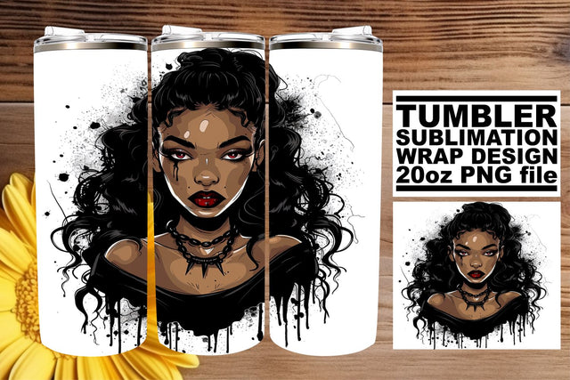 20oz Halloween Wrap African American Watercolor Portrait Sublimation afrosvg 
