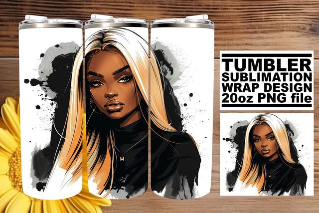 20oz Halloween Wrap African American Watercolor Portrait Sublimation afrosvg 