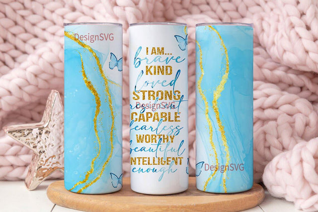 20oz I am Kind Strong Capable Skinny Tumbler Sublimation Png, Butterfly, Marble, Sublimation, Png, Straight &Tapered Tumbler Png Design Sublimation DesignSVG 