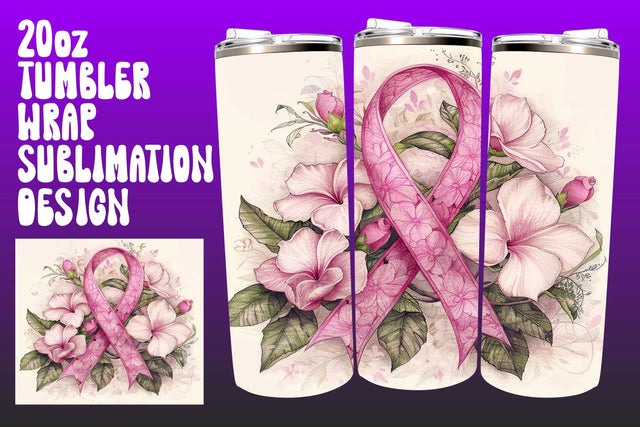 20oz Pink Ribbon Cancer Tumbler Wrap Sublimation afrosvg 