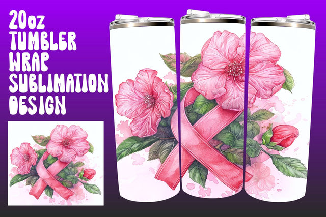 20oz Pink Ribbon Cancer Tumbler Wrap Sublimation afrosvg 