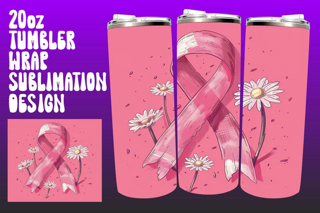 20oz Pink Ribbon Flower Tumbler Sublimation afrosvg 