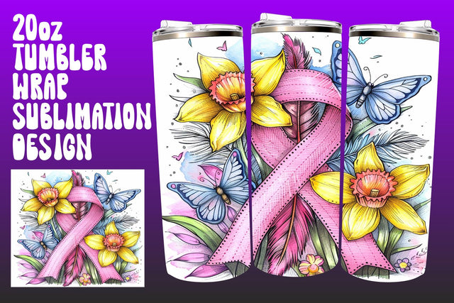 20oz Pink Ribbon Tumbler Sublimation Sublimation afrosvg 