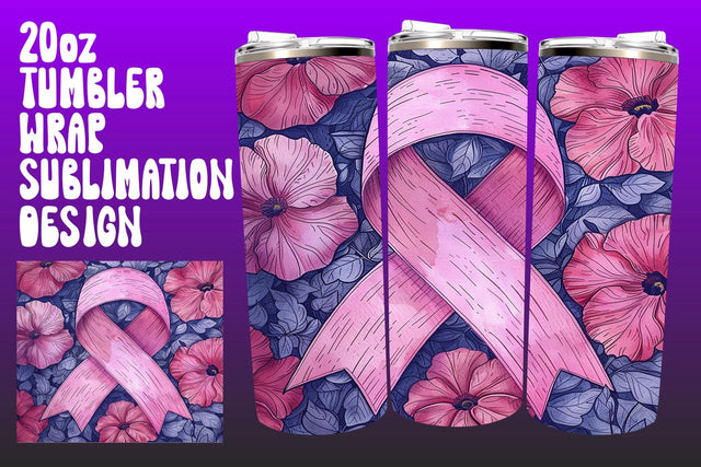 20oz Pink Ribbon Tumbler Wrap Sublimation afrosvg 