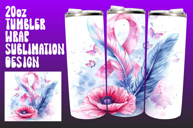 20oz Pink Ribbon Tumbler Wrap Sublimation afrosvg 