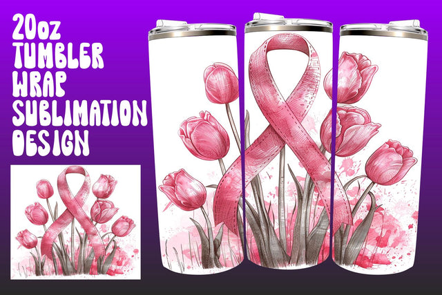 20oz Pink Ribbon Wrap for Breast Cancer Sublimation afrosvg 