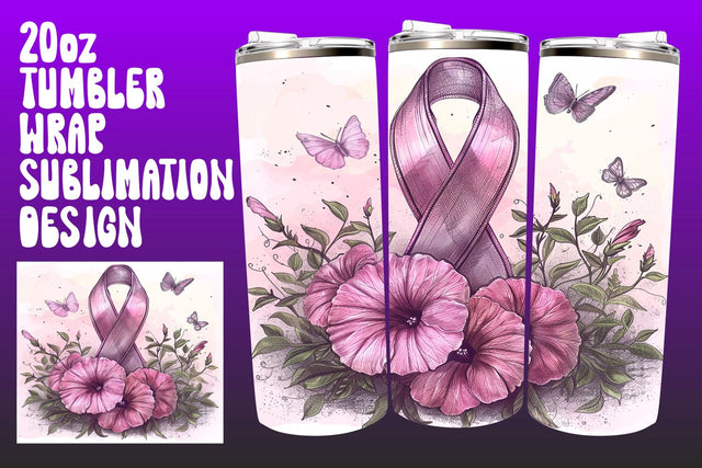 20oz Pink Ribbon Wrap for Tumblers Sublimation afrosvg 