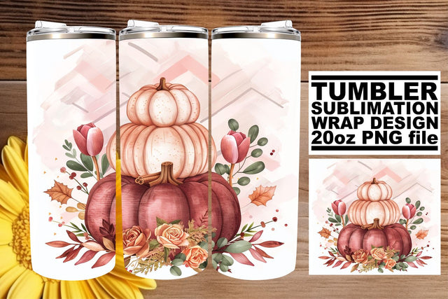 20oz Pumpkin Watercolor Wrap Autumn Sublimation afrosvg 