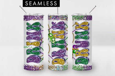 20oz Seamless Mardi Gras Drink Drank Skinny Tumbler PNG Sublimation Freeling Design House 