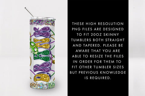 20oz Seamless Mardi Gras Drink Drank Skinny Tumbler PNG Sublimation Freeling Design House 