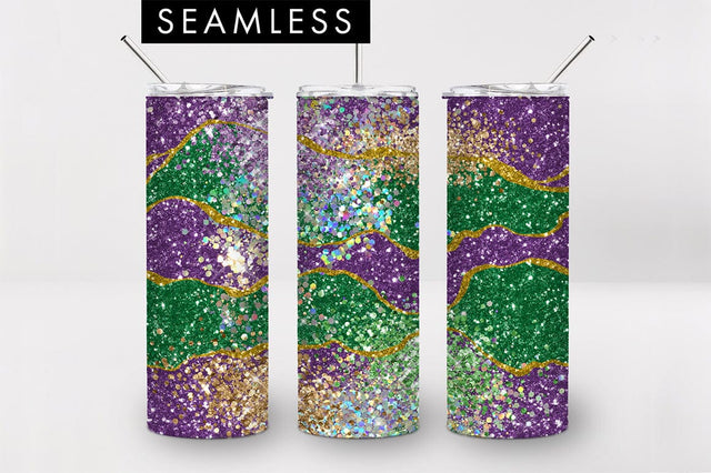 20oz Seamless Mardi Gras Glittery Skinny Tumbler PNG Sublimation Freeling Design House 