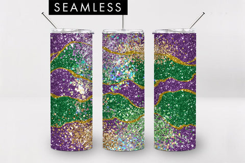 20oz Seamless Mardi Gras Glittery Skinny Tumbler PNG Sublimation Freeling Design House 