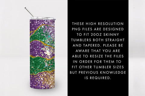 20oz Seamless Mardi Gras Glittery Skinny Tumbler PNG Sublimation Freeling Design House 