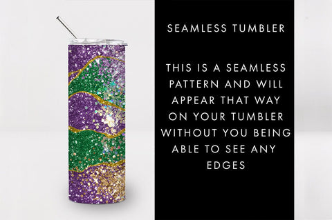 20oz Seamless Mardi Gras Glittery Skinny Tumbler PNG Sublimation Freeling Design House 