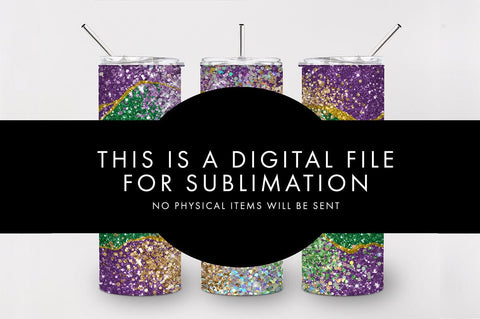 20oz Seamless Mardi Gras Glittery Skinny Tumbler PNG Sublimation Freeling Design House 