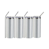 20oz Silver Glitter Stainless Steel Skinny Sublimation Tumblers | Craft Express 4 Pack Sublimation Blanks