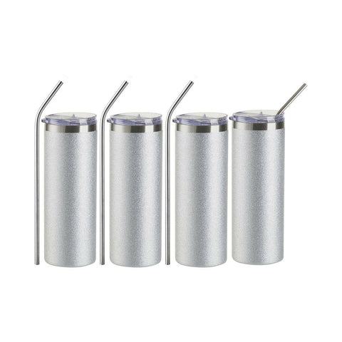 20oz Silver Glitter Stainless Steel Skinny Sublimation Tumblers | Craft Express 4 Pack Sublimation Blanks Physical Craft Express 
