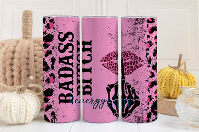 20oz Skinny Tumbler Badass Bitch Energy Sublimation Design Templates,Straight PNG Digital Download.Sarcastic Adult Humor Funny Leopard Skull Sublimation BouDesign 