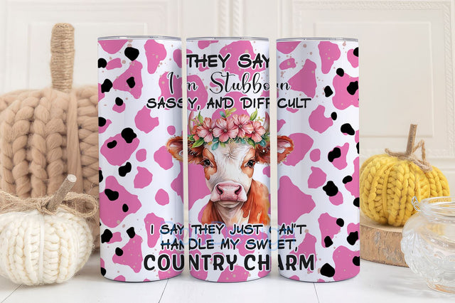 20oz Skinny Tumbler Cow Country Charm Sublimation Design Templates, Straight PNG Digital Download. Sarcastic Adult Humor Sublimation BouDesign 