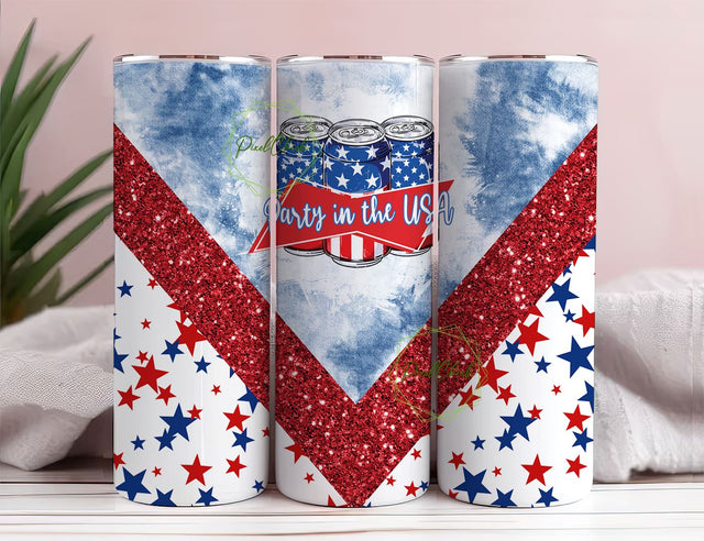 20oz Skinny Tumbler Retro, 4th of July Tumbler Design, Sublimation PNG Digital File, Beer Digital Design, Party In The USA, Summer Tumbler Sublimation PixelChick 