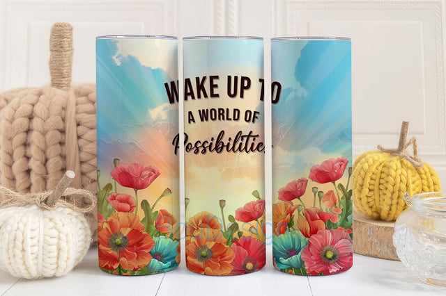 20oz Skinny Tumbler, Vibrant Poppies at Sunrise Sublimation Design, Self Love, Positive Quotes, Digital Download PNG Sublimation BouDesign 